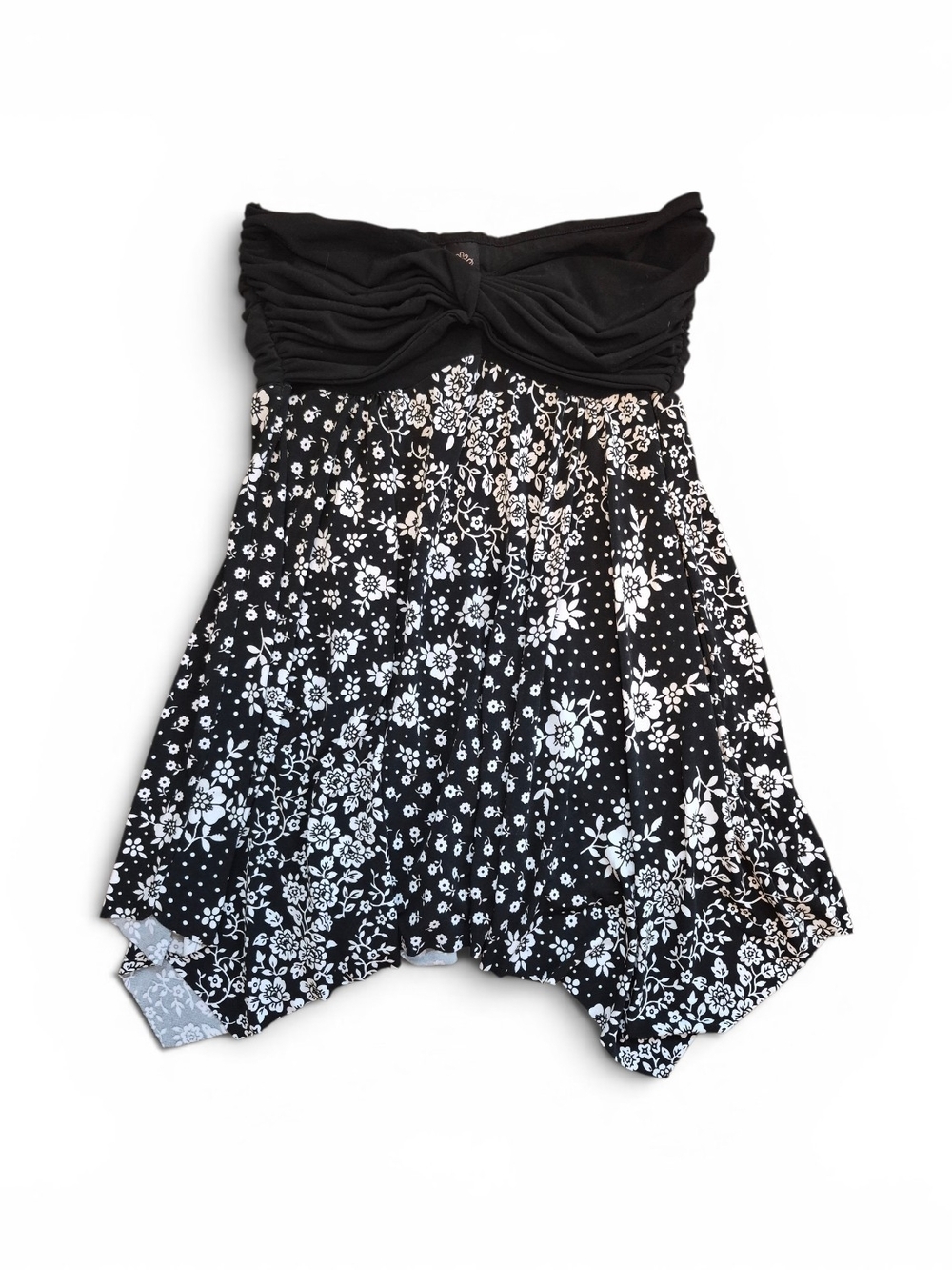 Strapless Black & White Floral Handkerchief Hem Camisole
